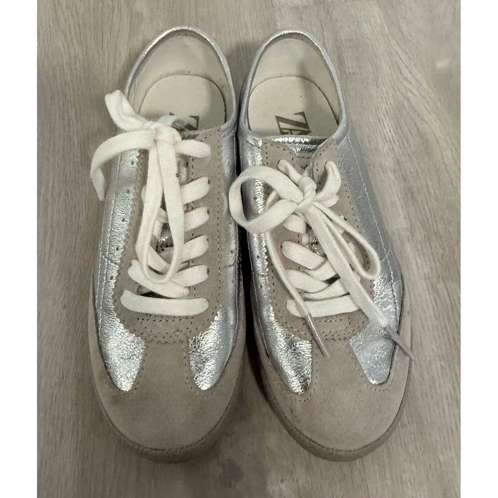 ZARA Kids Silver Suede Low Top Lace Up Sneakers Size 31 
